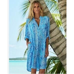 Melissa Odabash Dress Womens XS Snake Print Roll Tab Sleeve Beach Resort